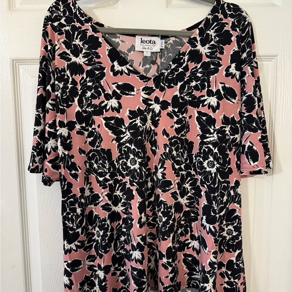 Leota Pink and Black Floral Blouse